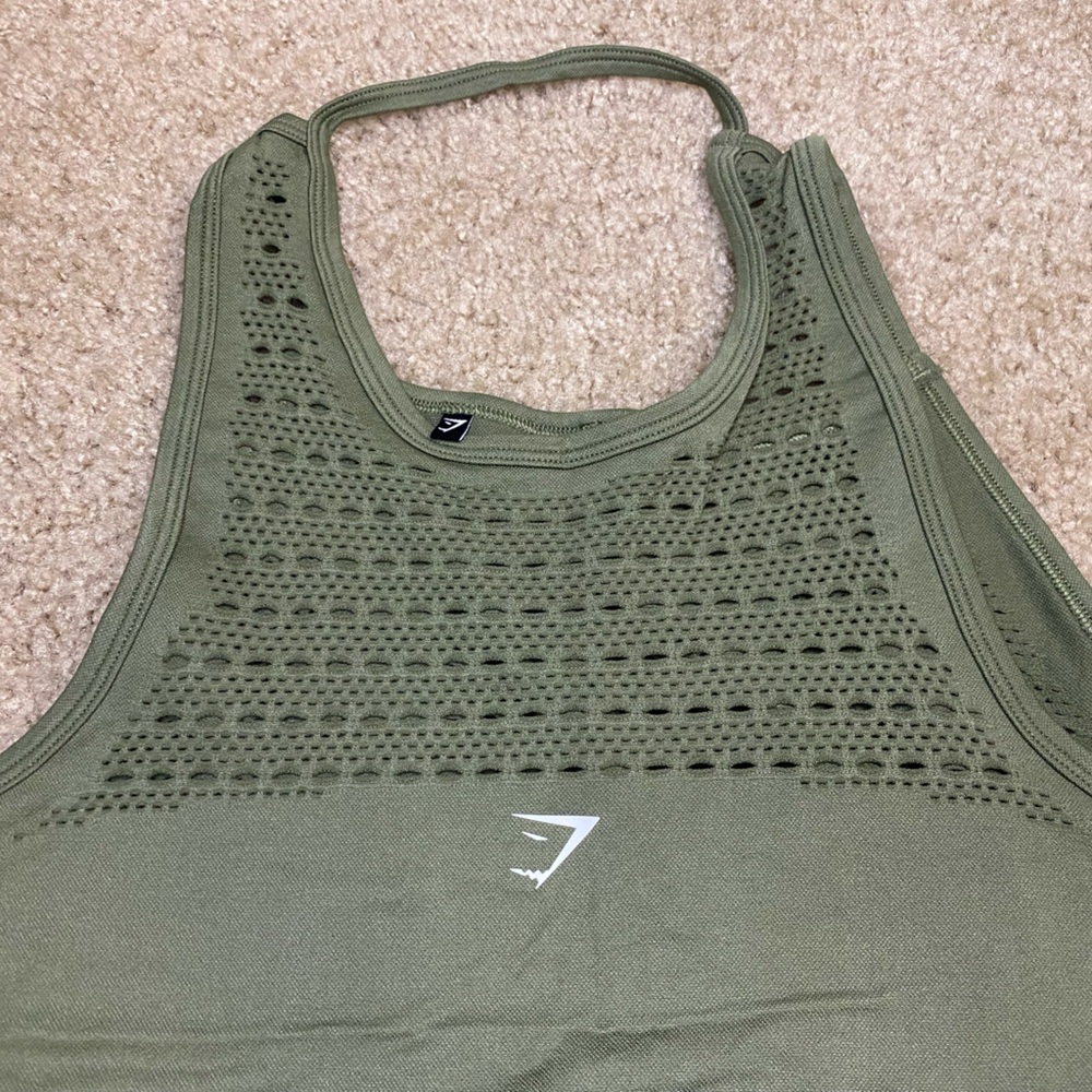 Gymshark Energy+ Seamless Loose Vest Top in Dark Green (Olive/Khaki) - Picture 2 of 5
